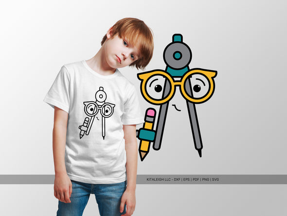 Math Compass Wearing Glasses SVG | Cute Teacher & Classroom Design