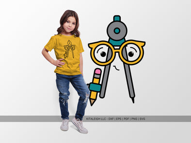 Math Compass Wearing Glasses SVG | Cute Teacher & Classroom Design
