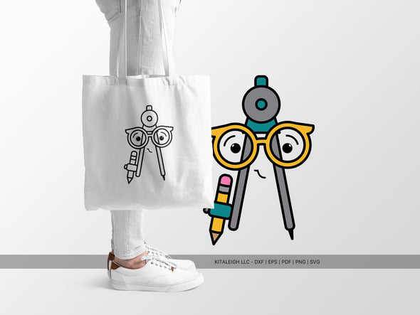 Math Compass Wearing Glasses SVG | Cute Teacher & Classroom Design