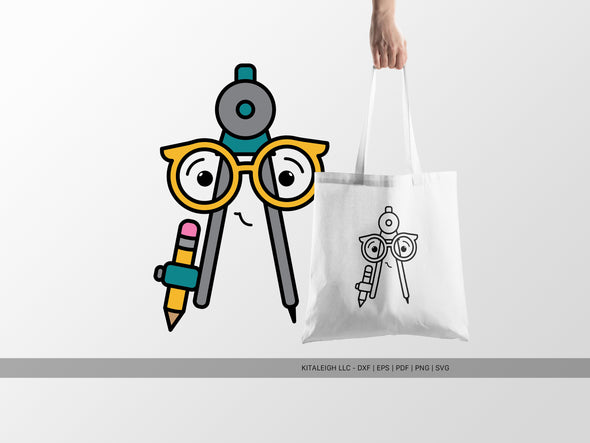 Math Compass Wearing Glasses SVG | Cute Teacher & Classroom Design