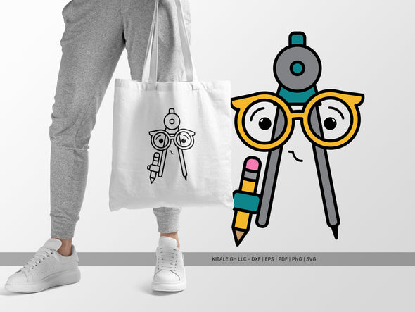 Math Compass Wearing Glasses SVG | Cute Teacher & Classroom Design
