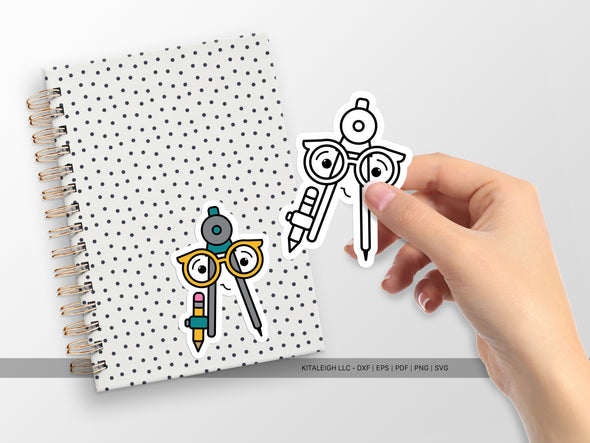 Math Compass Wearing Glasses SVG | Cute Teacher & Classroom Design