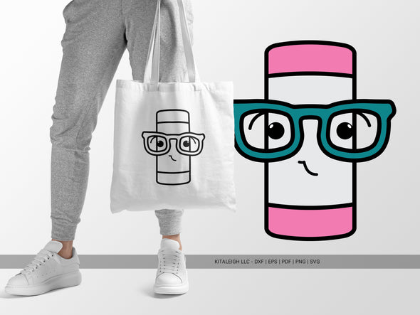 Eraser Wearing Glasses SVG | Cute Teacher & School Craft Design