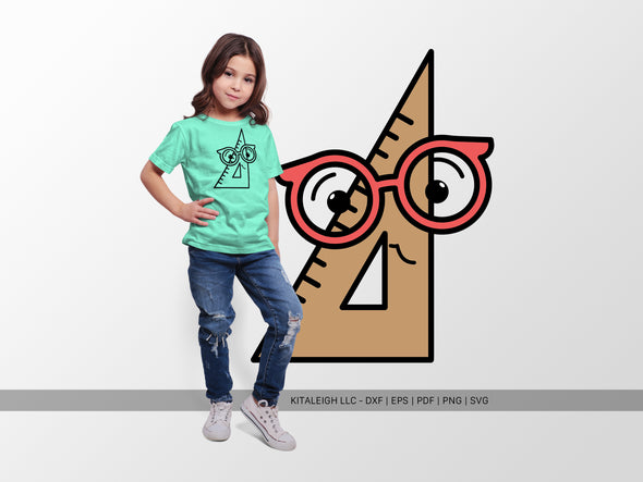 Triangle Set Square Wearing Glasses SVG | Teacher & School Craft Design