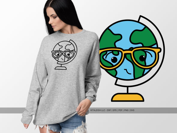 World Globe Wearing Glasses SVG | Cute Teacher & School Design