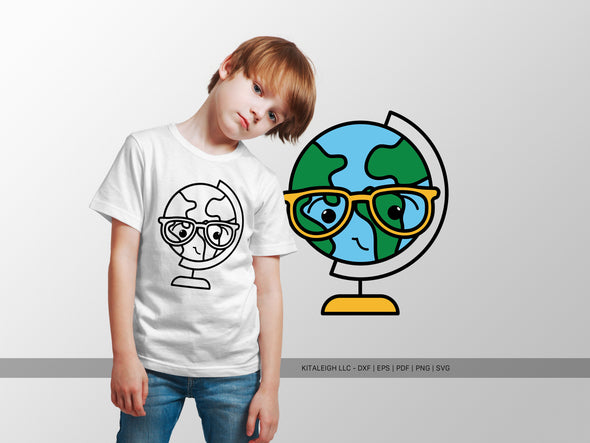 World Globe Wearing Glasses SVG | Cute Teacher & School Design