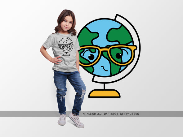 World Globe Wearing Glasses SVG | Cute Teacher & School Design