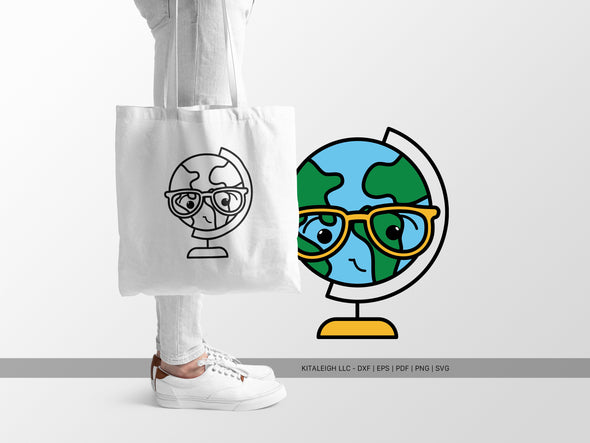 World Globe Wearing Glasses SVG | Cute Teacher & School Design