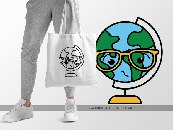 World Globe Wearing Glasses SVG | Cute Teacher & School Design