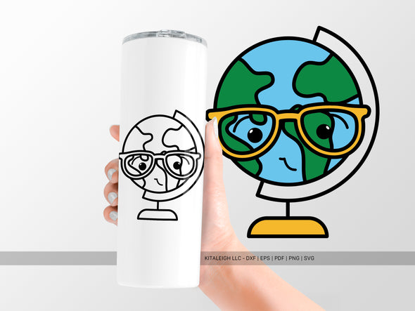 World Globe Wearing Glasses SVG | Cute Teacher & School Design