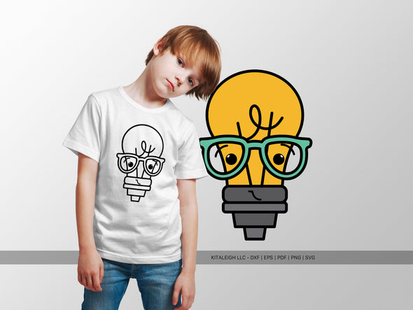 Cute Lightbulb Wearing Glasses SVG | Teacher & Classroom Craft Design