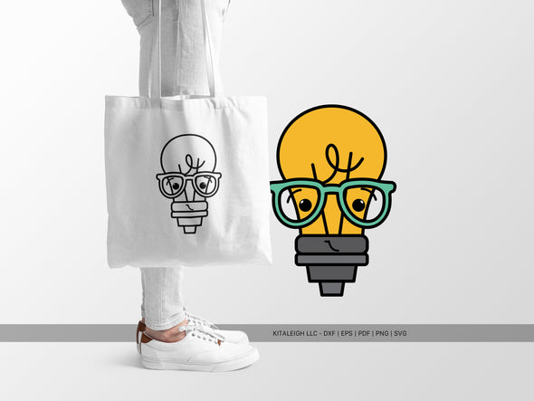 Cute Lightbulb Wearing Glasses SVG | Teacher & Classroom Craft Design