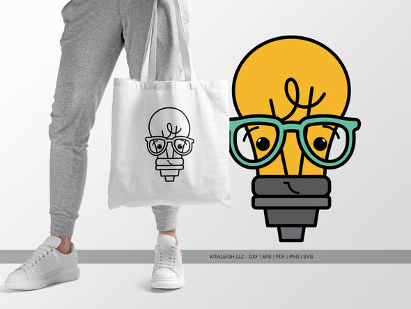 Cute Lightbulb Wearing Glasses SVG | Teacher & Classroom Craft Design