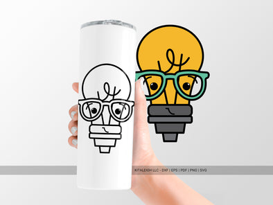 Cute Lightbulb Wearing Glasses SVG | Teacher & Classroom Craft Design
