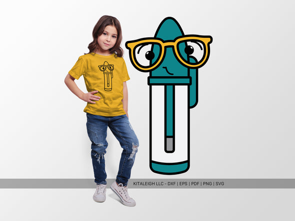 Ball Point Pen Wearing Glasses SVG | Cute Teacher & Classroom Craft Design