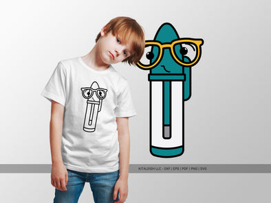 Ball Point Pen Wearing Glasses SVG | Cute Teacher & Classroom Craft Design