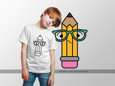 Pointed Pencil Wearing Glasses SVG | Cute Teacher & Classroom Craft Design