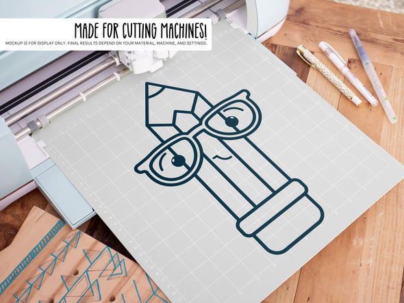 Pointed Pencil Wearing Glasses SVG | Cute Teacher & Classroom Craft Design