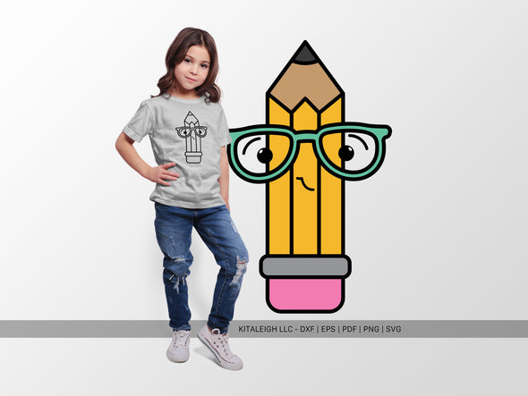 Pointed Pencil Wearing Glasses SVG | Cute Teacher & Classroom Craft Design