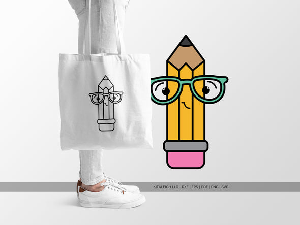 Pointed Pencil Wearing Glasses SVG | Cute Teacher & Classroom Craft Design