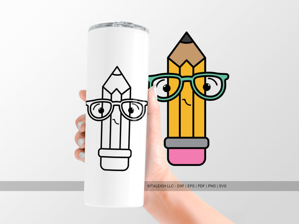 Pointed Pencil Wearing Glasses SVG | Cute Teacher & Classroom Craft Design