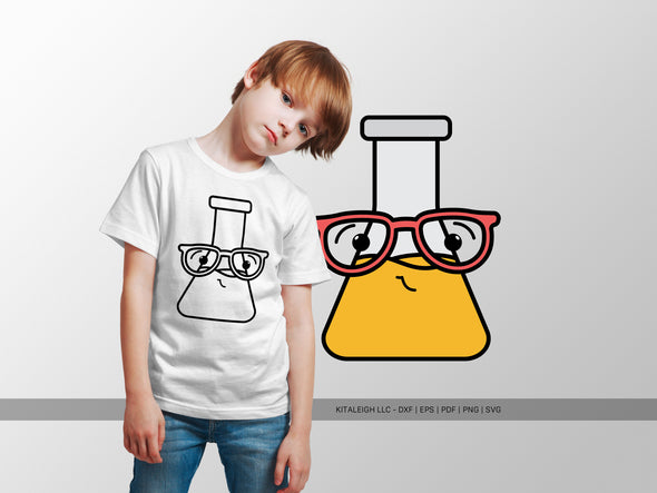 Erlenmeyer Flask Wearing Glasses SVG | Cute Teacher & Science Classroom Design