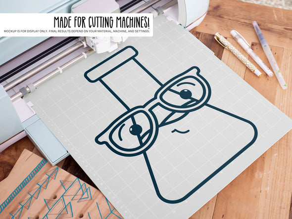 Erlenmeyer Flask Wearing Glasses SVG | Cute Teacher & Science Classroom Design