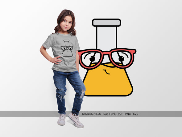 Erlenmeyer Flask Wearing Glasses SVG | Cute Teacher & Science Classroom Design