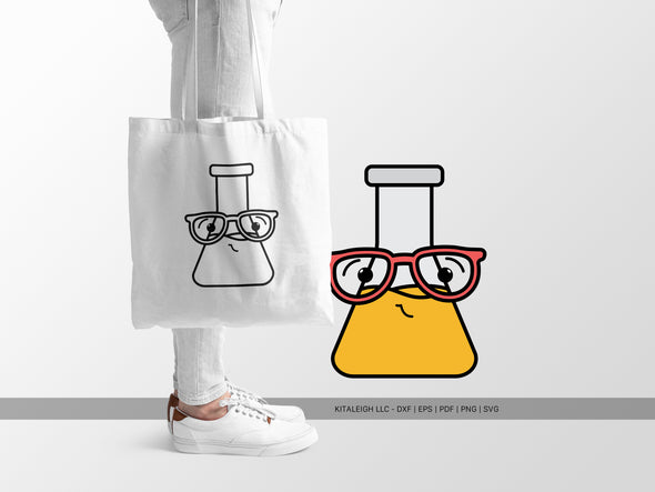 Erlenmeyer Flask Wearing Glasses SVG | Cute Teacher & Science Classroom Design