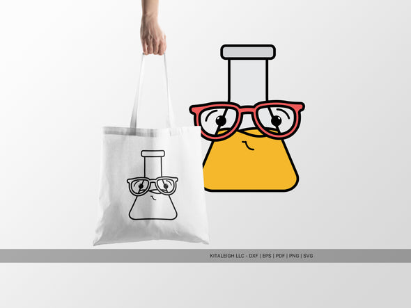 Erlenmeyer Flask Wearing Glasses SVG | Cute Teacher & Science Classroom Design