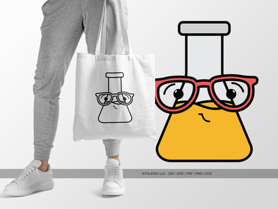 Erlenmeyer Flask Wearing Glasses SVG | Cute Teacher & Science Classroom Design