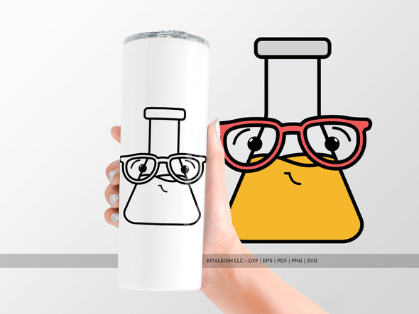 Erlenmeyer Flask Wearing Glasses SVG | Cute Teacher & Science Classroom Design