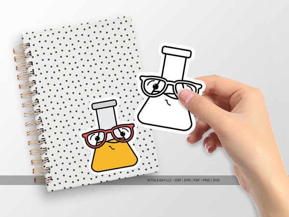 Erlenmeyer Flask Wearing Glasses SVG | Cute Teacher & Science Classroom Design