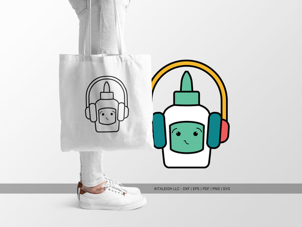Glue Bottle Wearing Headphones SVG | Cute Teacher & Classroom Craft Design