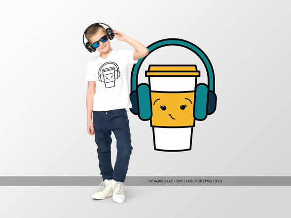 Coffee Cup Wearing Headphones SVG | Cute Teacher & Classroom Design