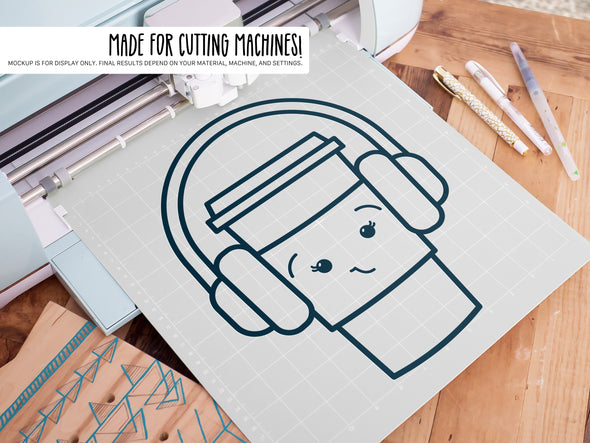 Coffee Cup Wearing Headphones SVG | Cute Teacher & Classroom Design