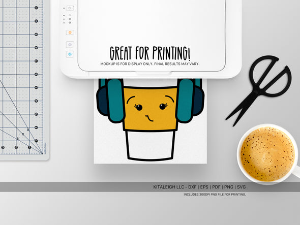 Coffee Cup Wearing Headphones SVG | Cute Teacher & Classroom Design