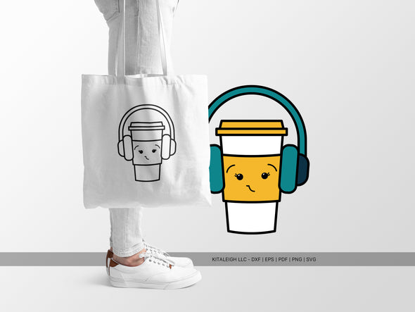 Coffee Cup Wearing Headphones SVG | Cute Teacher & Classroom Design