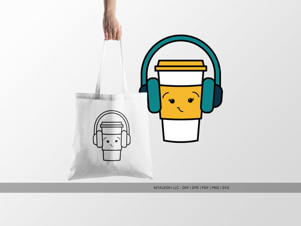 Coffee Cup Wearing Headphones SVG | Cute Teacher & Classroom Design