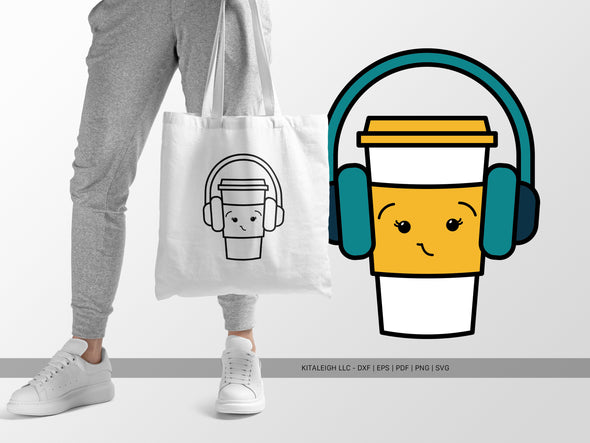 Coffee Cup Wearing Headphones SVG | Cute Teacher & Classroom Design