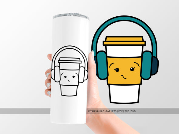 Coffee Cup Wearing Headphones SVG | Cute Teacher & Classroom Design