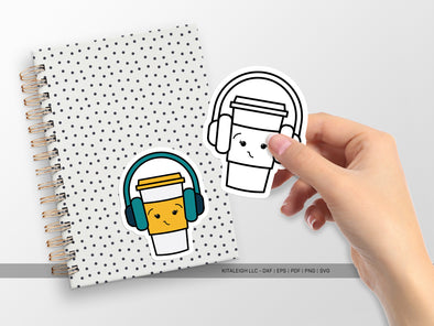 Coffee Cup Wearing Headphones SVG | Cute Teacher & Classroom Design