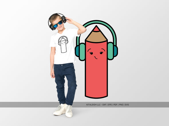 Color Pencil Wearing Headphones SVG | Cute Teacher & School Craft Design