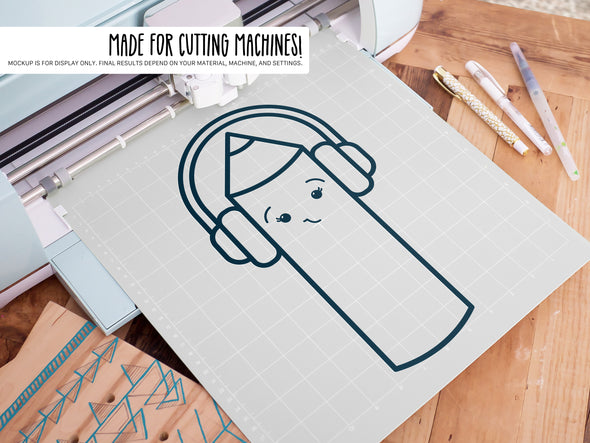 Color Pencil Wearing Headphones SVG | Cute Teacher & School Craft Design