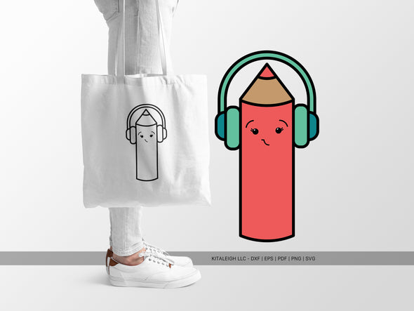 Color Pencil Wearing Headphones SVG | Cute Teacher & School Craft Design