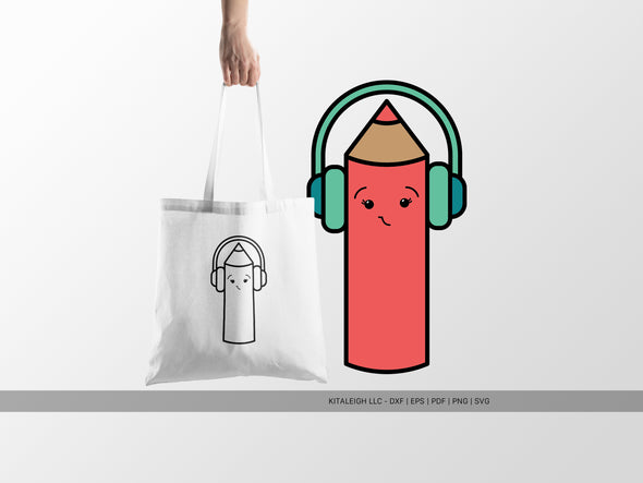 Color Pencil Wearing Headphones SVG | Cute Teacher & School Craft Design