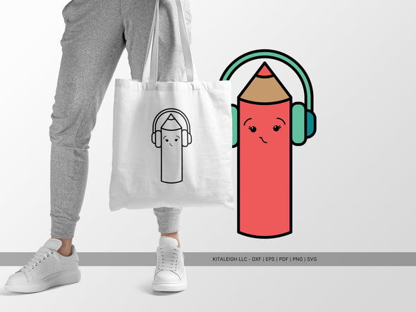 Color Pencil Wearing Headphones SVG | Cute Teacher & School Craft Design