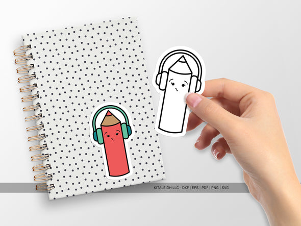 Color Pencil Wearing Headphones SVG | Cute Teacher & School Craft Design