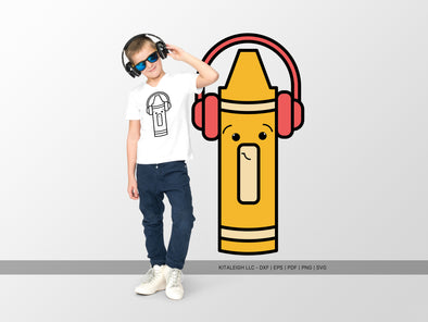 Crayon Wearing Headphones SVG | Cute Teacher & School Craft Design