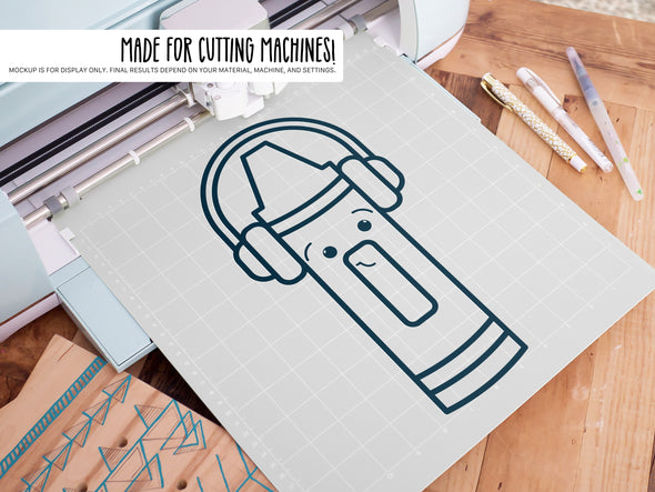 Crayon Wearing Headphones SVG | Cute Teacher & School Craft Design